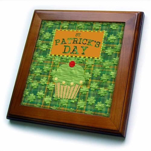3dRose 8x8 Framed Tile - St Patrick Day Cup Cake,