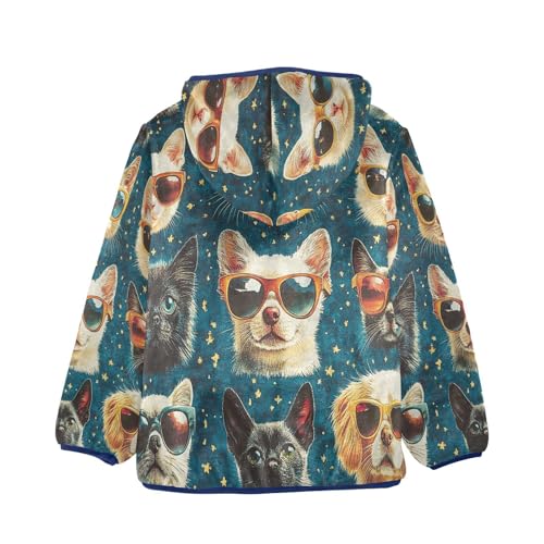 Cats Wearing Sunglasses Toddler Fleece Jacket Girl Boys Hooded Fleece Jacket Coat Warm Outwear Zip-up 3-10T2