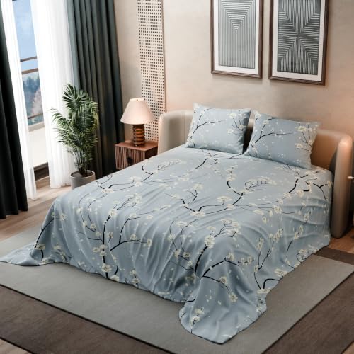 Image of BLISSHOME SoftTouch 140TC Cotton King Size Printed Bedsheet with 2 Pillow Covers for Double Bed, Silky Smooth Bedding Set, Breathable, Easy Maintain, Floral Print - Grey, White