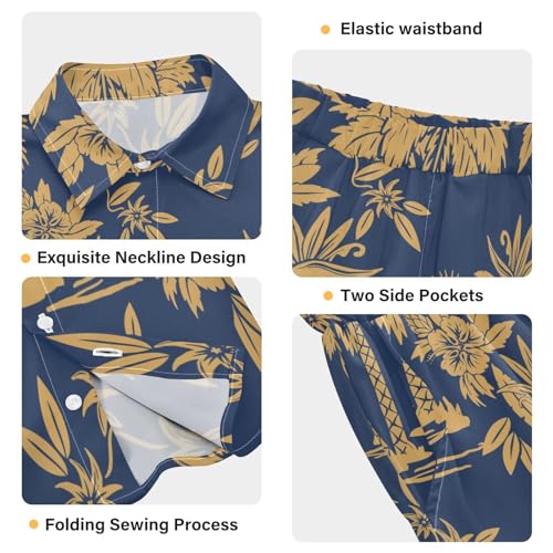Image of CaTaKu Boys Hawaiian Button-Down Shirts and Short Sets, Boys Summer Outfits 2 Piece Clothes Set Size 3-10T