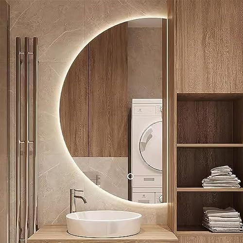 Espejo de baño LED inteligente de 40 pulgadas, espejo de tocador de media luna, antivaho, iluminación regulable de 3 colores, interruptor táctil para decoración del hogar, montaje en pared, diseño