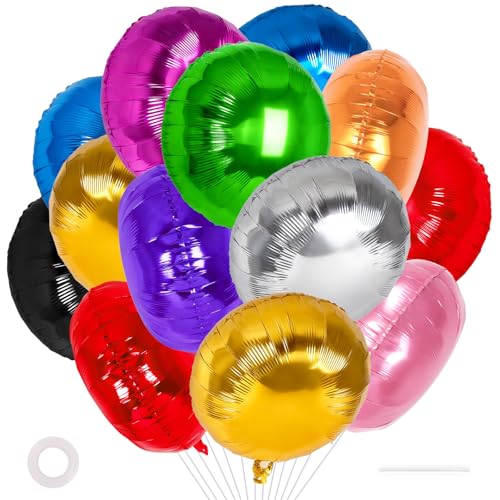 20 Pcs Colorful Round Balloons 18 Inch Round Shaped Foil Balloon Giant Circle Mylar Helium Balloons for Birthday Party Baby Shower Wedding Decorations (Mixed Color)