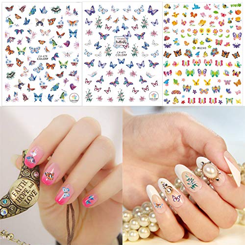 Qpout 800 + Stk. Schmetterling Nagelaufkleber, 3D Selbstklebende Nagelabziehbilder Gemischte Schmetterlinge… – Bild 6