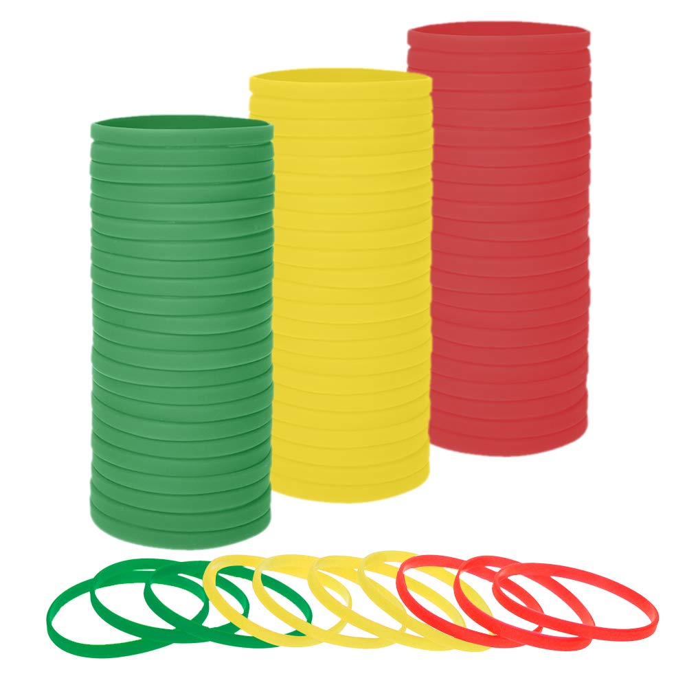 Muka 100 PCS Thin Silicone Bracelets, Elastic Rubber Wristband for Women Men Teen (Red Yellow Green)
