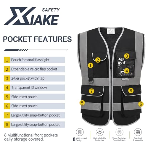 Image of XIAKE Reflective Safety Vest for Men & Women High Visibility Class 2 Vest with Pockets Meets ANSI Standards
