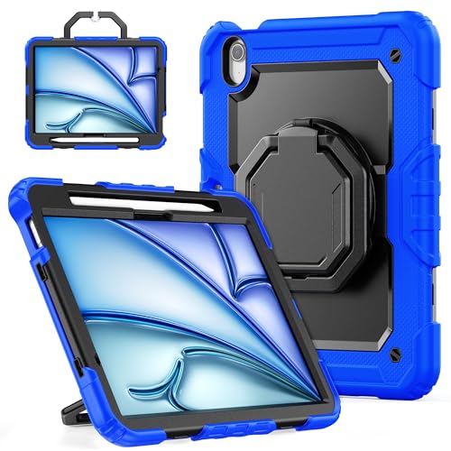 Coque iPad Air 11 protection écran antichoc TPU avec poignée rotative bleue