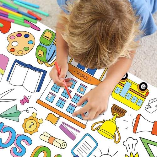 Image of Back to School Large Coloring Poster for Kids 30 x 72 Inch, Giant Coloring Paper Tablecloth Decorations, Color-in Activities Games for Classroom Supplies Must Haves