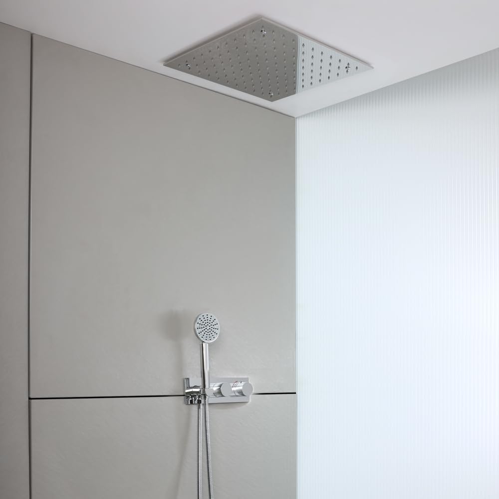Milano Lune Thermostatic Mixer Valve 400mm Rainfall Shower Head Handset - Chrome