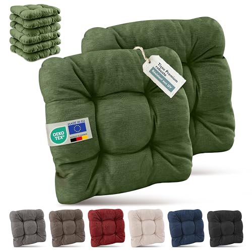Beautissu Premium Set de 8 Galette Chaise Jardin Extérieur 40x40 cm Vert Foncé – 8 cm Épaisseur Coussin Siège Robuste & Résistant aux UV Coussin...