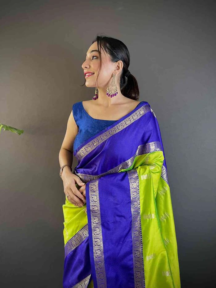 Image of SGF11 Women's Kanjivaram Pure Handloom Soft Silk Saree With Blouse Piece