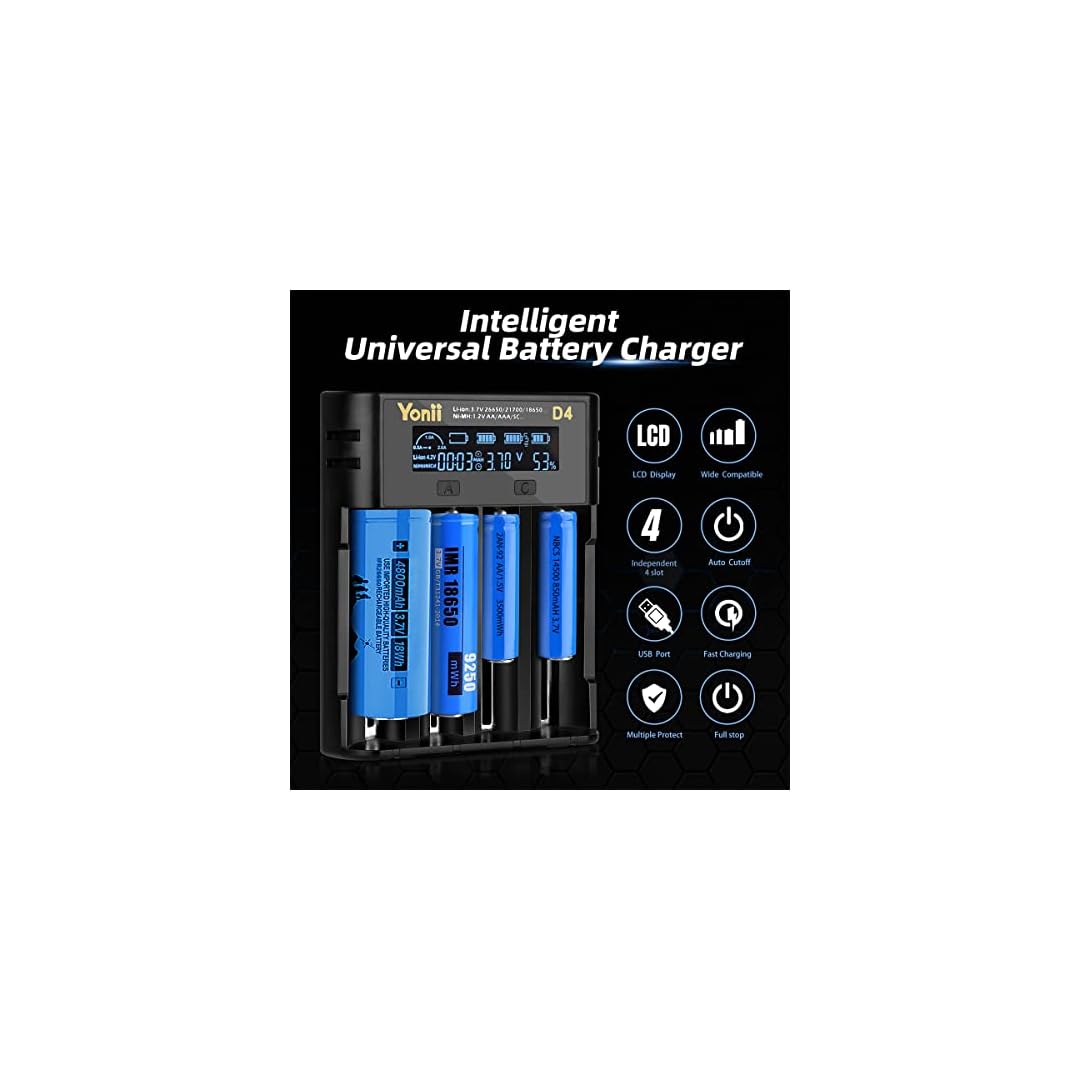 Universal 18650 Battery Charger, Intelligent LCD Display Charger for Rechargeable Batteries Li-on/IMR/INR/ICR 14500…