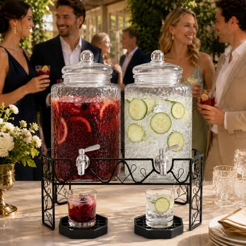 Double distributeur de boissons en verre pour mariages et grands buffets - 6
