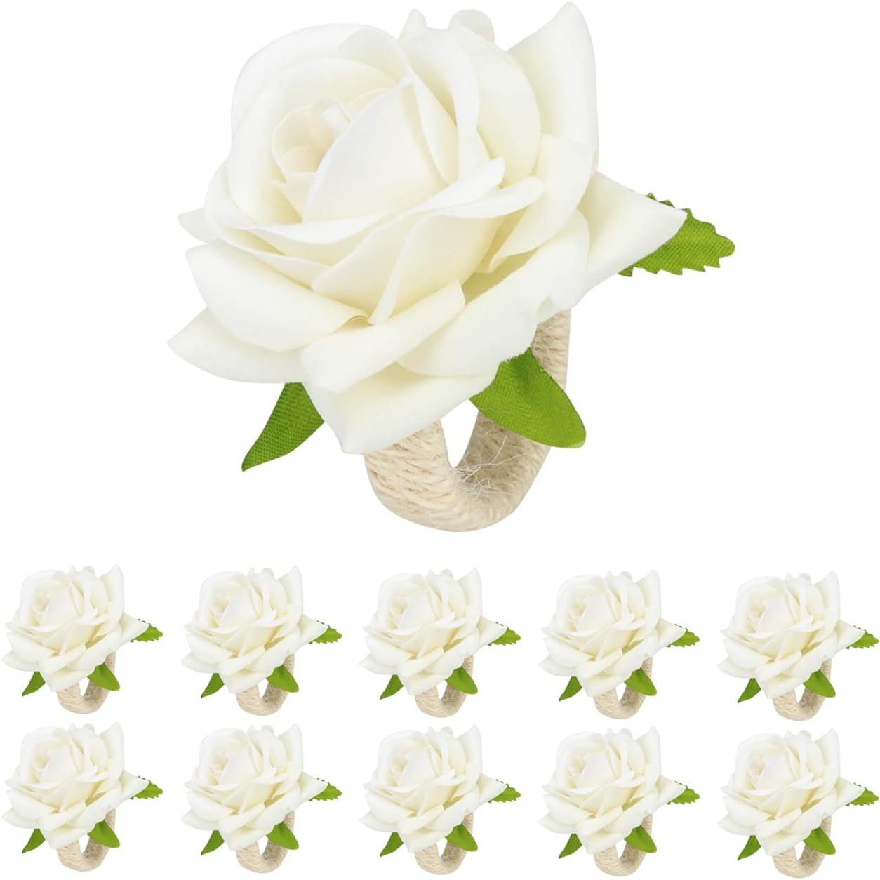 Rose Flower Napkin Rings Napkin Ring White for Wedding, Valentine's, Banquet, Christmas, Birthday, Thanksgiving (10PCS White)