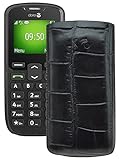 Suncase Original Tasche für/Doro PhoneEasy 506 / Leder Etui Handytasche Ledertasche Schutzhülle Hülle Hülle *Lasche mit Rückzugfunktion* Croco-schwarz