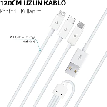 ttec Trio Type-C-Lightning-Micro USB 120cm Charging Cable, Black