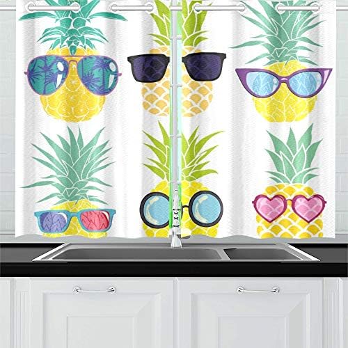 ENEVOTX Exotic Tropical Fruit Sketch Summer Pineapple Kitchen Curtains Window Curtain Tiers for Café, Bath, Laundry, Living Room Bedroom 26 X 39 Inch 2 Pieces