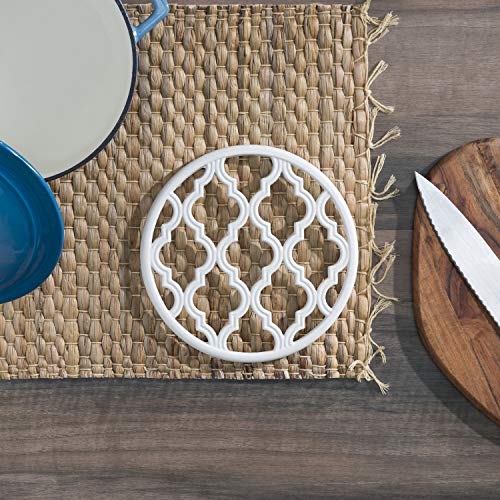 Home Basics Lattice Collection Cast Iron Trivet For Serving Hot Dish, Pot, Pans & Teapot On Kitchen Countertop Or Dinning, Table-Heat Resistant (3, White) #TOP5