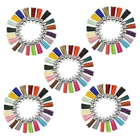 TOVOT 100 Pieces Leather Tassel Pendants Faux Suede Tassel Mixed Colors 40 mm Tassel Pendants with Caps for Key Chain Straps DIY Accessories, 20 Colors Cover