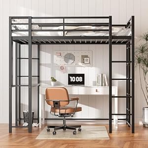 Shintenchi Loft Bed Full Size with Desk and Storage Shelves Full Bed Frame with 2 Side Ladders for Kids Teens Adults Spcace Saving Noise Free and Anti tilt Design Black