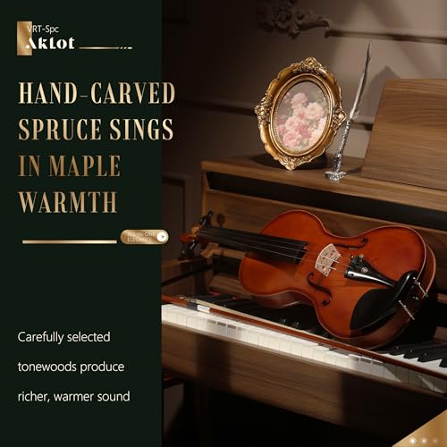 Image of AKLOT 4 /4 Full Size Violin: Ergonomic, Stable Tuning, Anti-crack Solid Wood, Premium Ebony, For Beginners, With Hard Case, Tuner, Spare Strings, Bow, Shoulder Rest, Lesson Book, Fingerboard Stickers