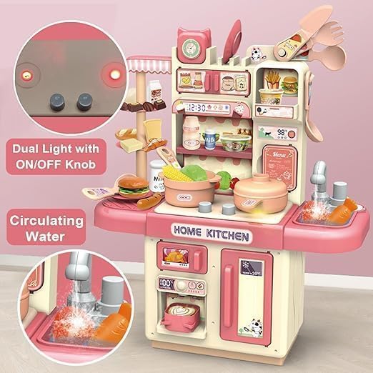Image of Modern Kitchen Playset Toy for Kids - Dream Pretend Play Kitchen Set with Light-Up Stove, Working Sink, Cooking Accessories, Multicolor Fun Role Play Toy for Boys & Girls