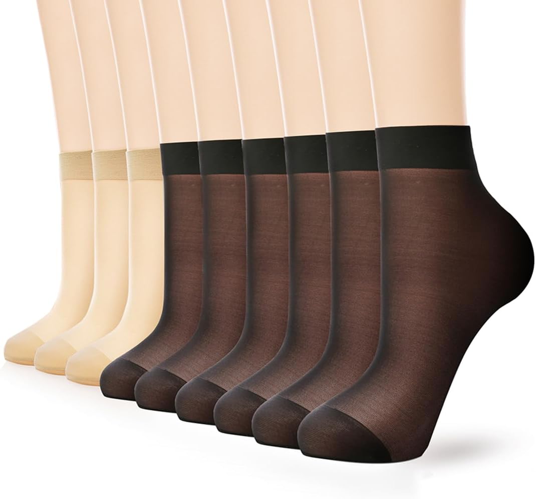 G&Y 9 Pairs Ankle Nylon Socks for Women - 20D Sheer Pantyhose Socks