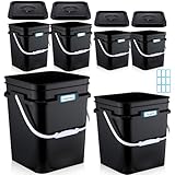 Vesici 6 Pcs 5 Gallon 3 Gallon Square Bucket Pail with Plastic Handle and Lid Storage Food Container Industrial Pail with DIY Label Sticker for Camping Fishing Paint Water Art Crafts Project, Black