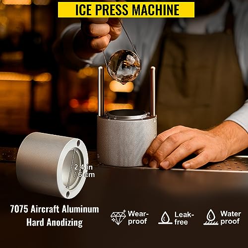 2.4Inch Ice Ball Press Kit Anodized 7075 Aluminum Food-grade Silicone Moulds for Whiskeys Cocktails on Parties & Holidays