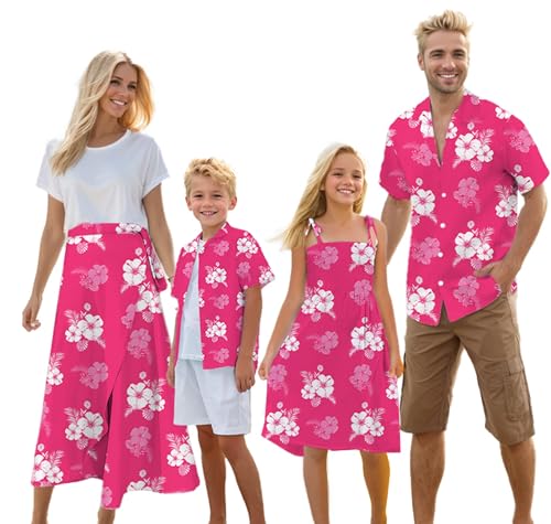 Image of Cromoncent Matching Hawaiian Outfits for Family, Dad and Son Matching Luau Beach Tropical Shirts Mommy Daughter Tropical Sets