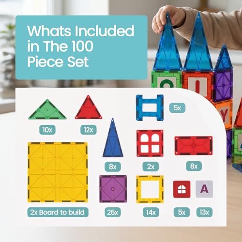 Playmags 100-Piece Magnetic Tiles Set with ABC Learning Tiles — view 3