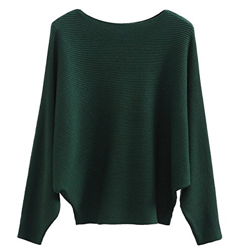 GABERLY Boat Neck Batwing Sleeves Dolman Knitted...