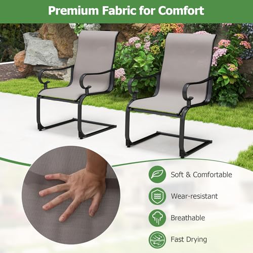 Image of Giantex Patio Dining Chairs Set of 2, High Back Outdoor Patio Chairs with Metal C Spring Frame, Heavy Duty Outside Dining Chairs for Porch Lawn Garden Backyard Balcony Pool, Grey