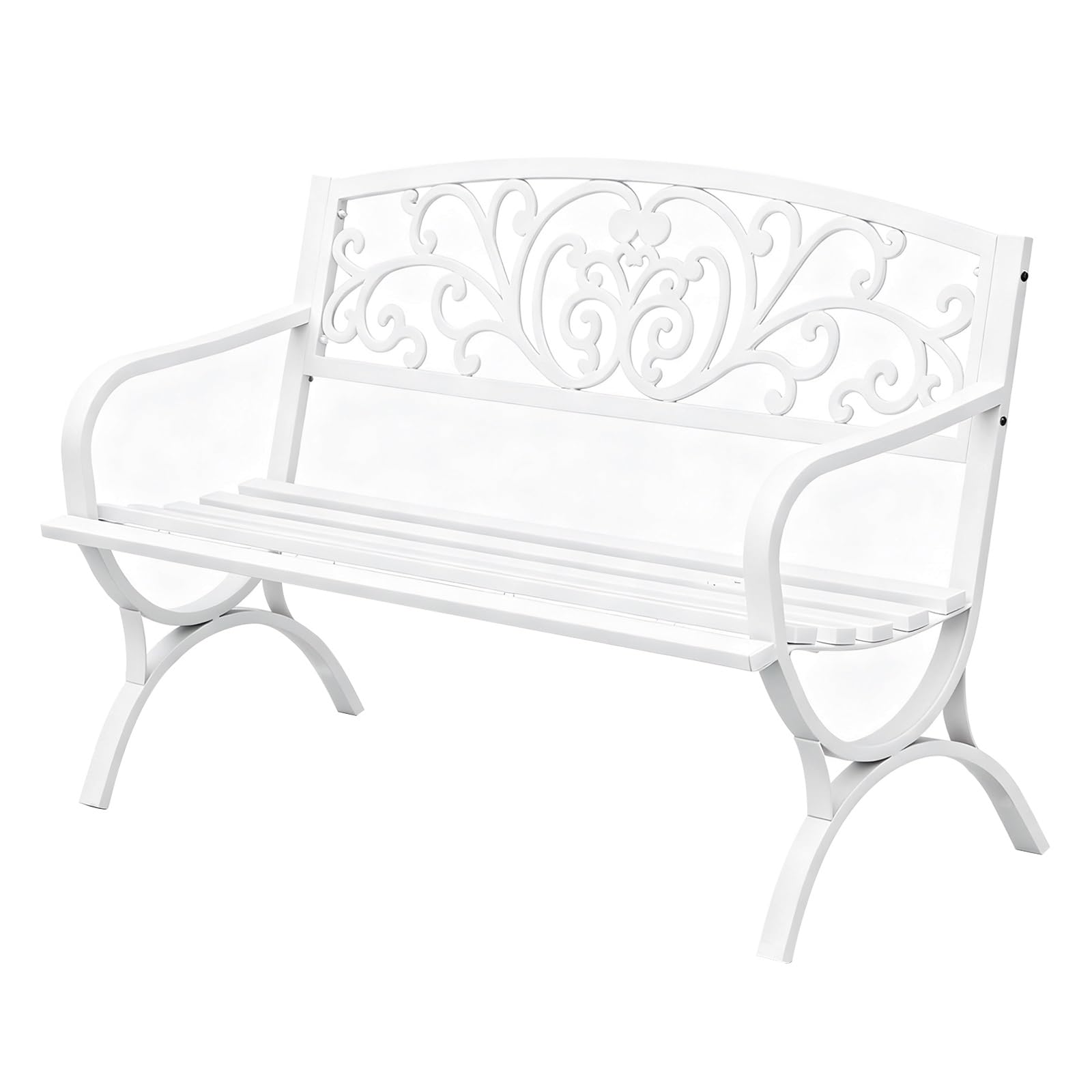Ornate Wrought Iron Bench, Double Outdoor Bench, Sturdy And Weight-Bearing