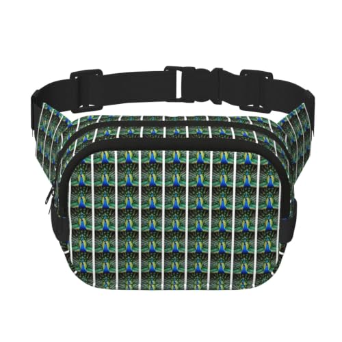 Sac banane double couche à motif paon avec rangement carré optimisé