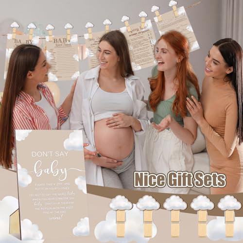 Image of Patelai 321 Pcs Cloud 9 Baby Shower Game Supply for Girl or Boy 5 Set Include 50 Activity Card 20 Pencil 1 Don't Say Baby Sign 50 Clothespin for Price Is Right Prediction Bingo Party Decor