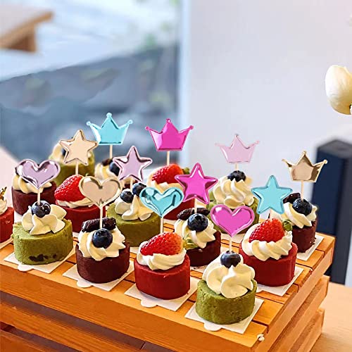 Ziqon 30 Pcs Glitter Heart Cupcake Toppers Colorful Cake Decoration Heart And Star Cake Toppers Cute Party Decoration For Birthday And Baby Shower (Fresh) #TOP1