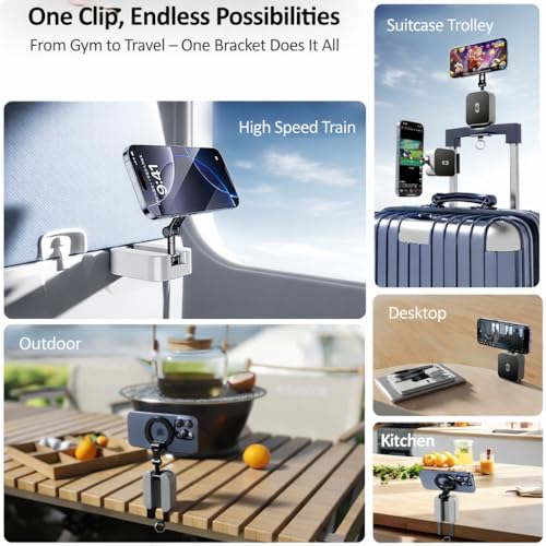 Image of Mizi 3-in-1 Magnetic Phone Holder [20x N52] Strong Magnets, Portable Mount for Golf Carts, Garage, Gym, Travel, Kitchen, Office, Outdoor, Car - Black