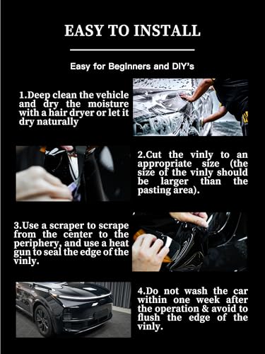Image of Vinyl Wrap, 1ft x 5ft Car Wrap for Body Protection, Scratch Resistance with Air Release Technology (Gloss Black)