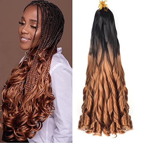 French Curly Braiding Hair 22 Inch 8Pack/lot Loose Wavy Spiral Curl Braids Crochet Hair Deep Wave Synthetic Extensions Pre Stretched Bouncy Braiding Hair(1B/30)