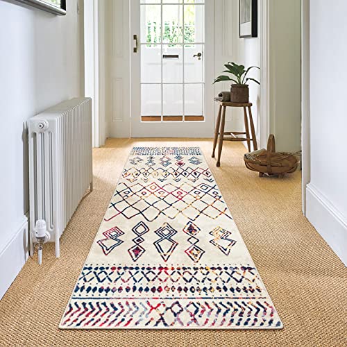 Carvapet Alfombras de Pasillo 60x240cm Alfombra Corredor Antideslizante Larga Alfombras de área Lavable Suave Microfibra Geométrico Alfombra Comedor Pasillo(Multicolor)