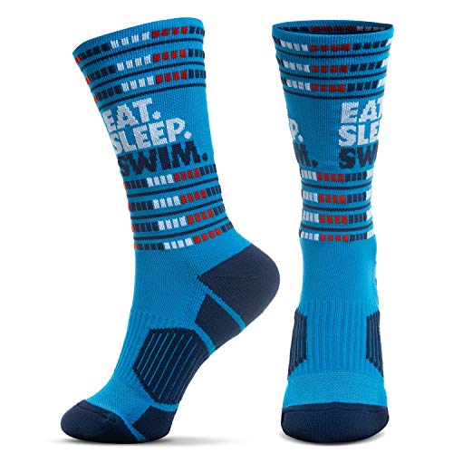 ChalkTalkSPORTS Performance Crew Socks - Eat Sleep Swim Lanes - Blue - Swimming Mid-Calf Socks - Adult