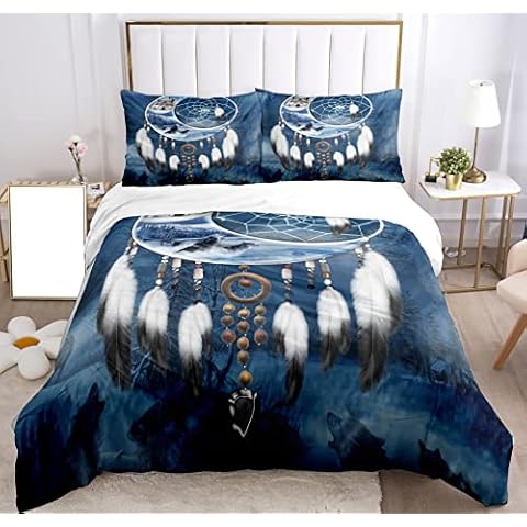 Bedding Set,Duvet Cover 3D Wolf Theme Pattern Duvet Cover,Dream Catcher Print 3 Piece,Microfiber Bedding Super Soft Breathable Wolf Duvet Cover (Style A, 200x200 cm) Cover