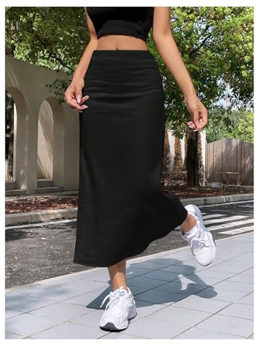 OYOANGLE Women's High Waisted Linen Skirt Lightweight Trendy Casual Long Pencil Skirts4