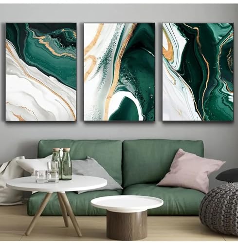Peintures sur toile vertes et or TONGYINLI triptyque abstrait moderne de 80x120cm pour grand salon