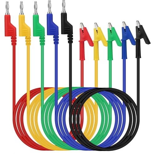 Image of SWANLAKE 5-Piece Banana Plug to Alligator Clip Test Leads, 1000V 15A 3.5ft /1M Multimeter Electrical Alligator Clips, Flexible Copper Cable Banana Plug, Electrical Wires with Gator Clips