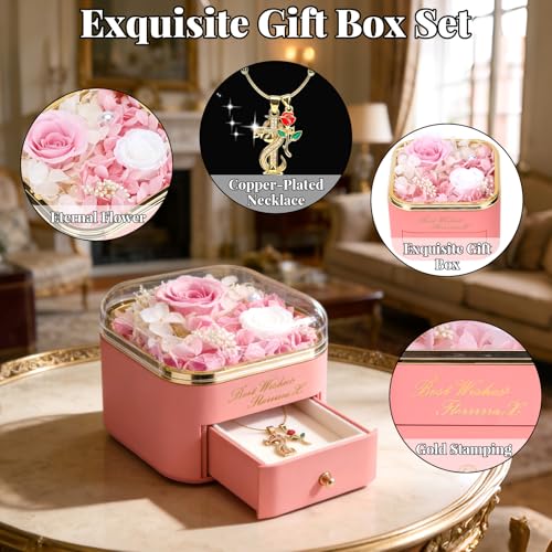 Preserved Pink Rose with Cross Necklace Eternal Rose Gift Set miniatura 3
