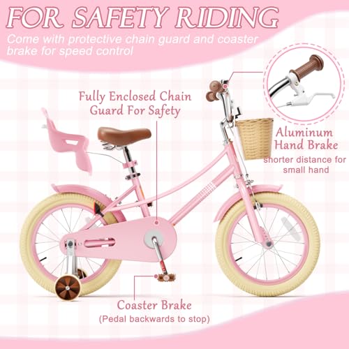 Image of Glaf Girls Bike Bicycle for 2-12 Years Old 12 14 16 20 inch Kids Toddler Bike with Training Wheels and Basket,Doll Seat, Kids Bike Bicycle for Gift