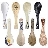 Dengthrive Ramen Löffel: 8 Stück 14cm Unterglasurbemalte Retro-Muster Asiatische Keramik Suppenlöffel für Familienhotels und Restaurants