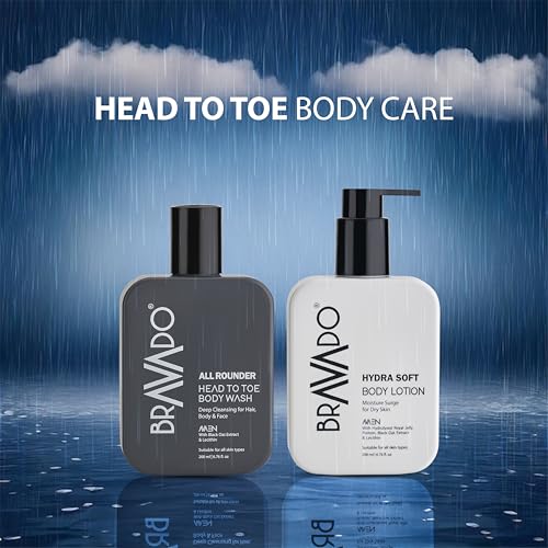 Image of BRAVADO Head to Toe Body Wash & Hydra Soft Body Lotion for Men | Combo Pack of 2, 400ml | Deep Cleansing Body Wash + Moisturizing Lotion with SPF | Daily Grooming Kit