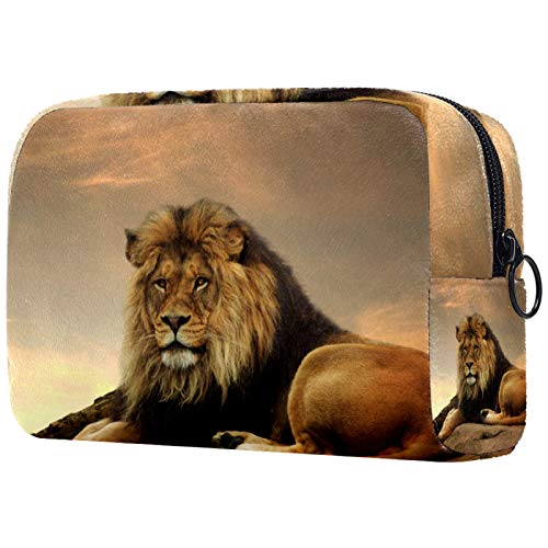 Trousse à cosmétiques pour Femme, Trousses de Maquillage, Trousse de Toilette de Voyage, Accessoires, Organisateur - Roi Lion Animal Africain Assis au Coucher du Soleil Cover